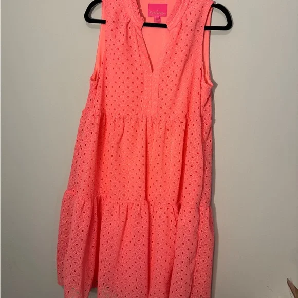 Lilly Pulitzer Novella Eyelet Swing Dress Pink/Coral Size Medium - Picture 3 of 7